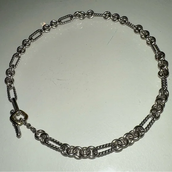 David Yurman Sterling Silver and 18k Gold Figaro Chain Necklace - Picture 5 of 7